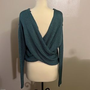 Crisscross back teal sweater